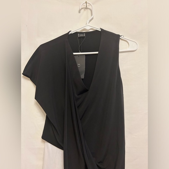NWT Zara W&B Collection Asymmetrical Draped Black and White Dress Size Small - Picture 6 of 8